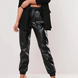 Missguided Faux Leather Joggers Womens S Solid Black